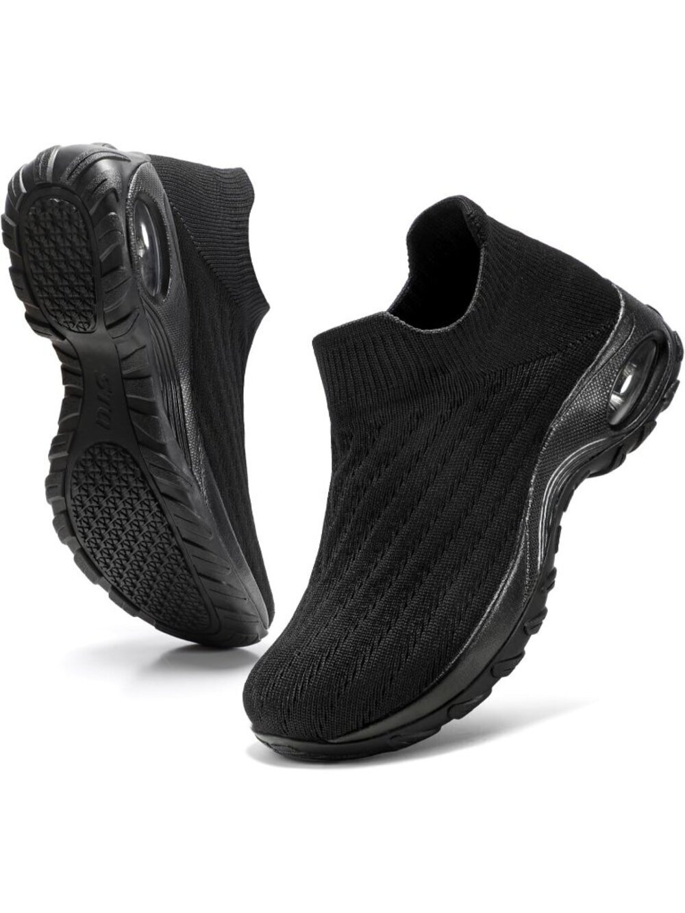 Women's Black Lug Walking Arch Support Non Slip Breathable Upper Sneaker Shoes